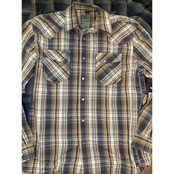 GC Blue Vintage Collection Mens M Western Shirts Lot/2 Blue Plaid Pearl Snap LS - Picture 3 of 8